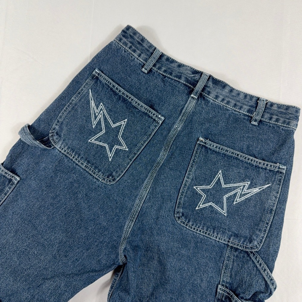 BAPE A Bathing Ape Sta Carpenter Denim Shorts Size L Blue Star Embroidered Y2K